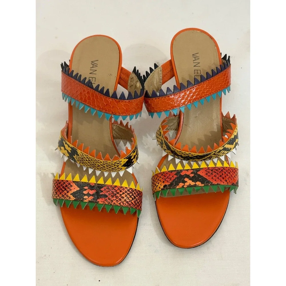 Vaneli Sandals Womens Size 9M Snake Skin Bareback Multi-color Aztec Strappy Heel